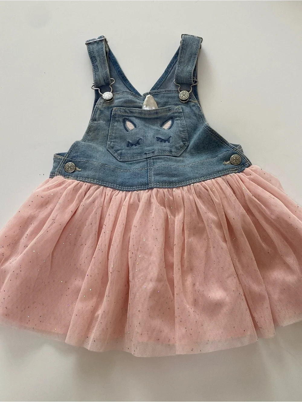 OshKosh B'gosh Denim Unicorn Overall Dress in Blue and Pink